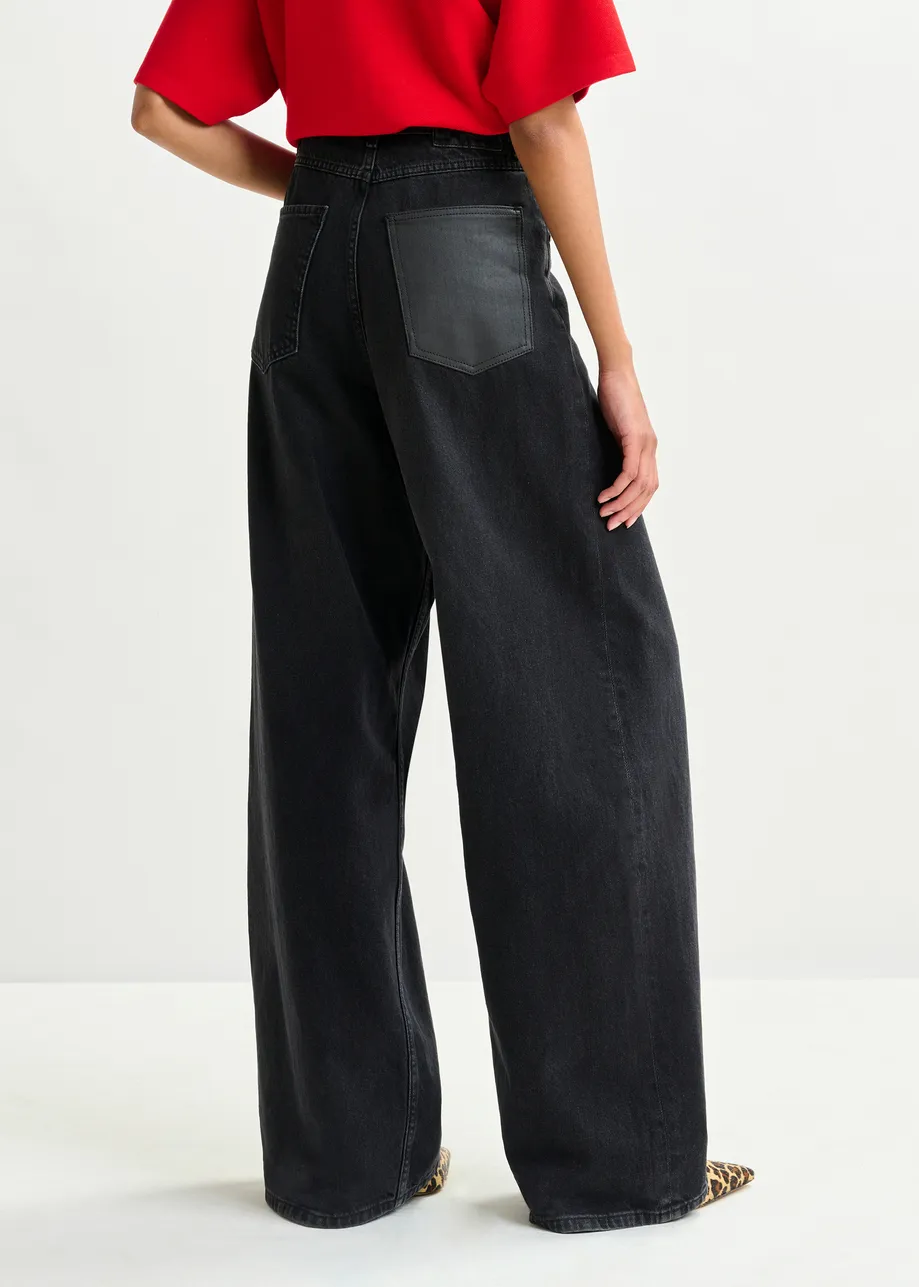 Black organic cotton  wide-leg baggy jeans