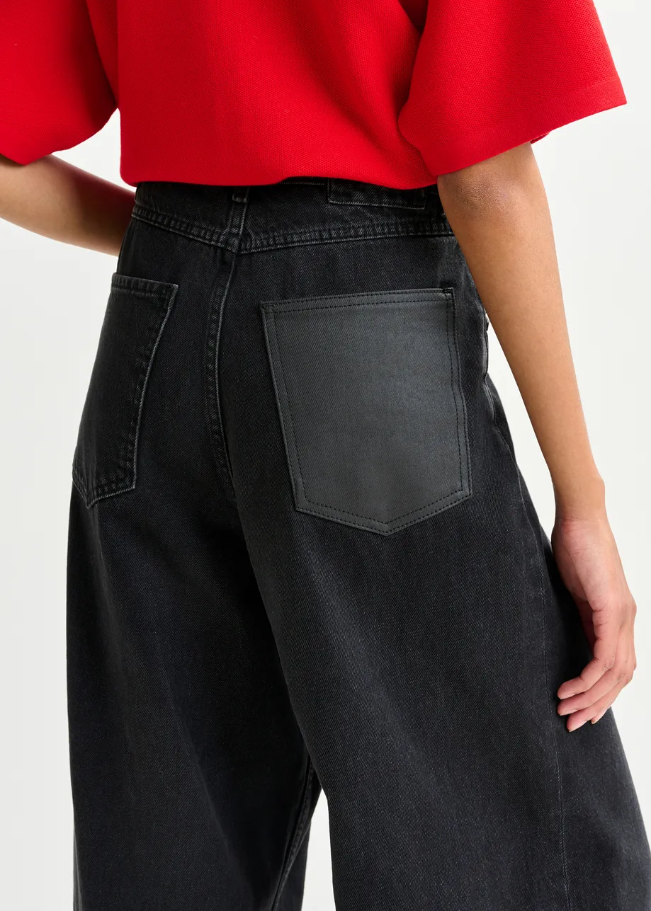 Black organic cotton  wide-leg baggy jeans