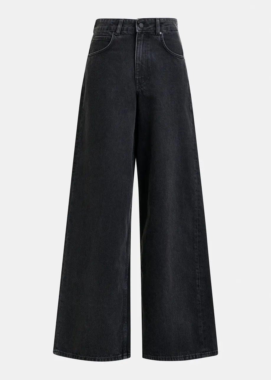 Zwarte baggy jeans met wijde pijpen van biologisch katoen