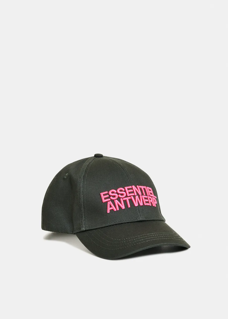 Khaki and pink embroidered baseball cap