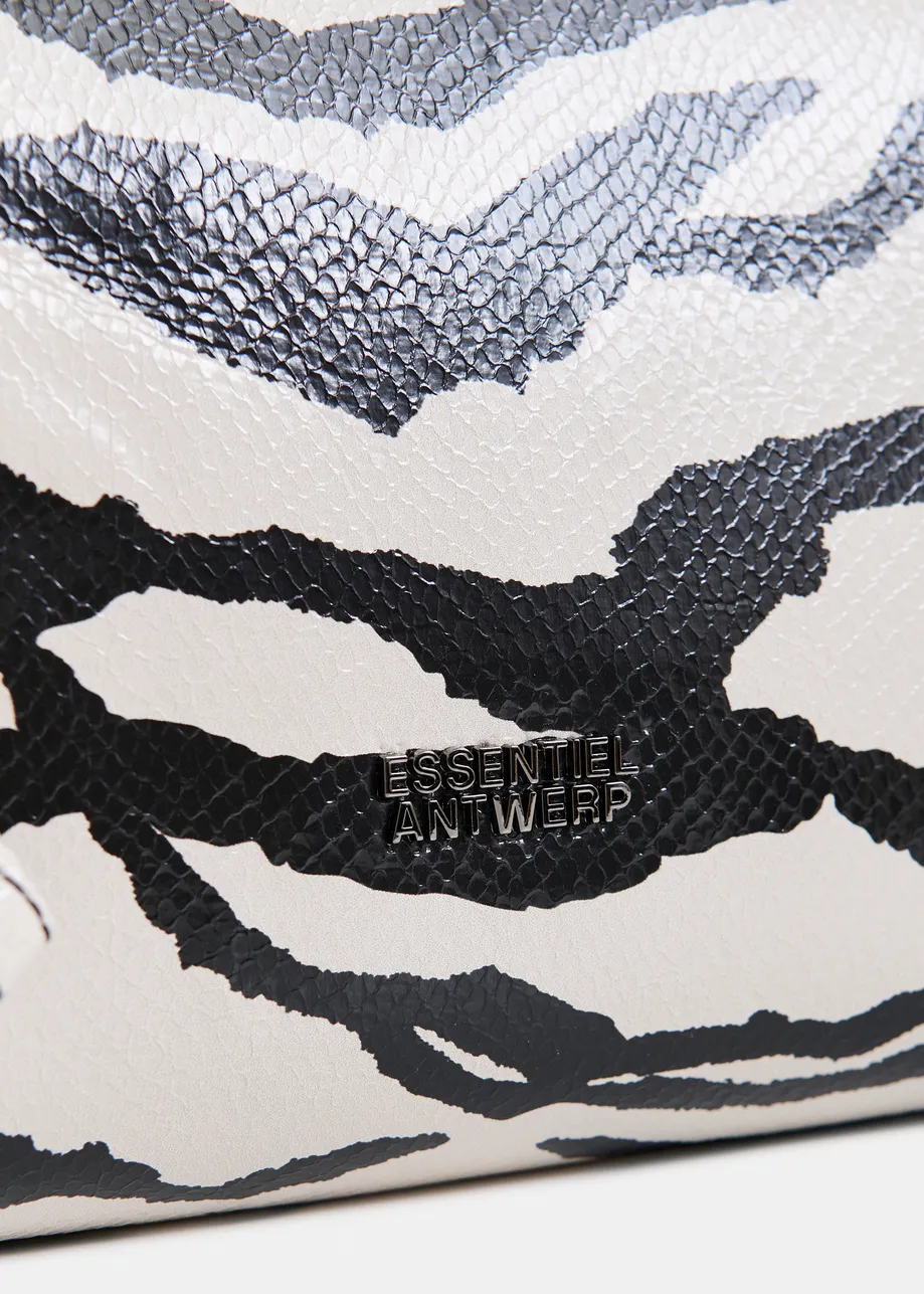 Black and white faux patent-leather zebra print shopper bag