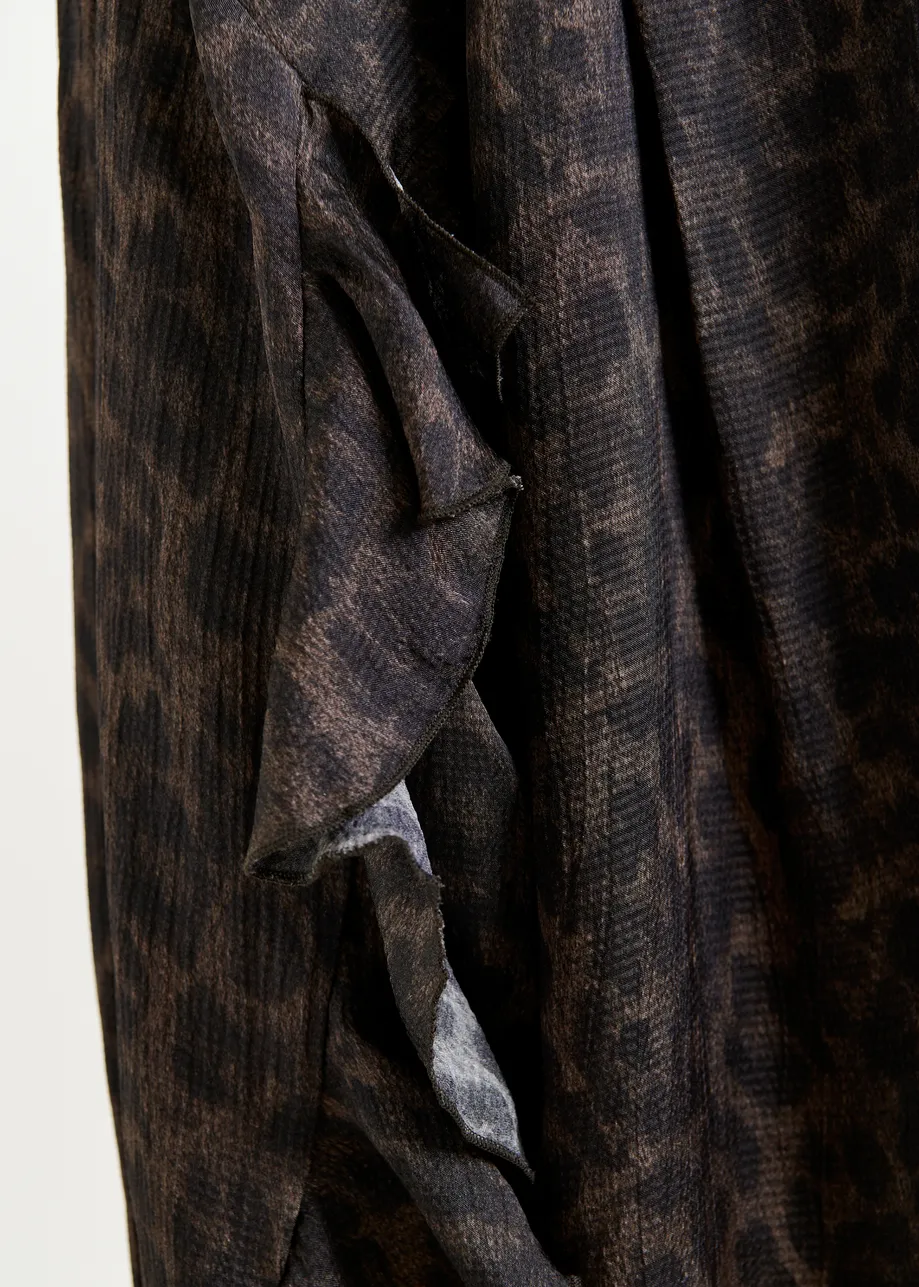 Brown and black ruffle-trimmed oversized leopardprint shirt
