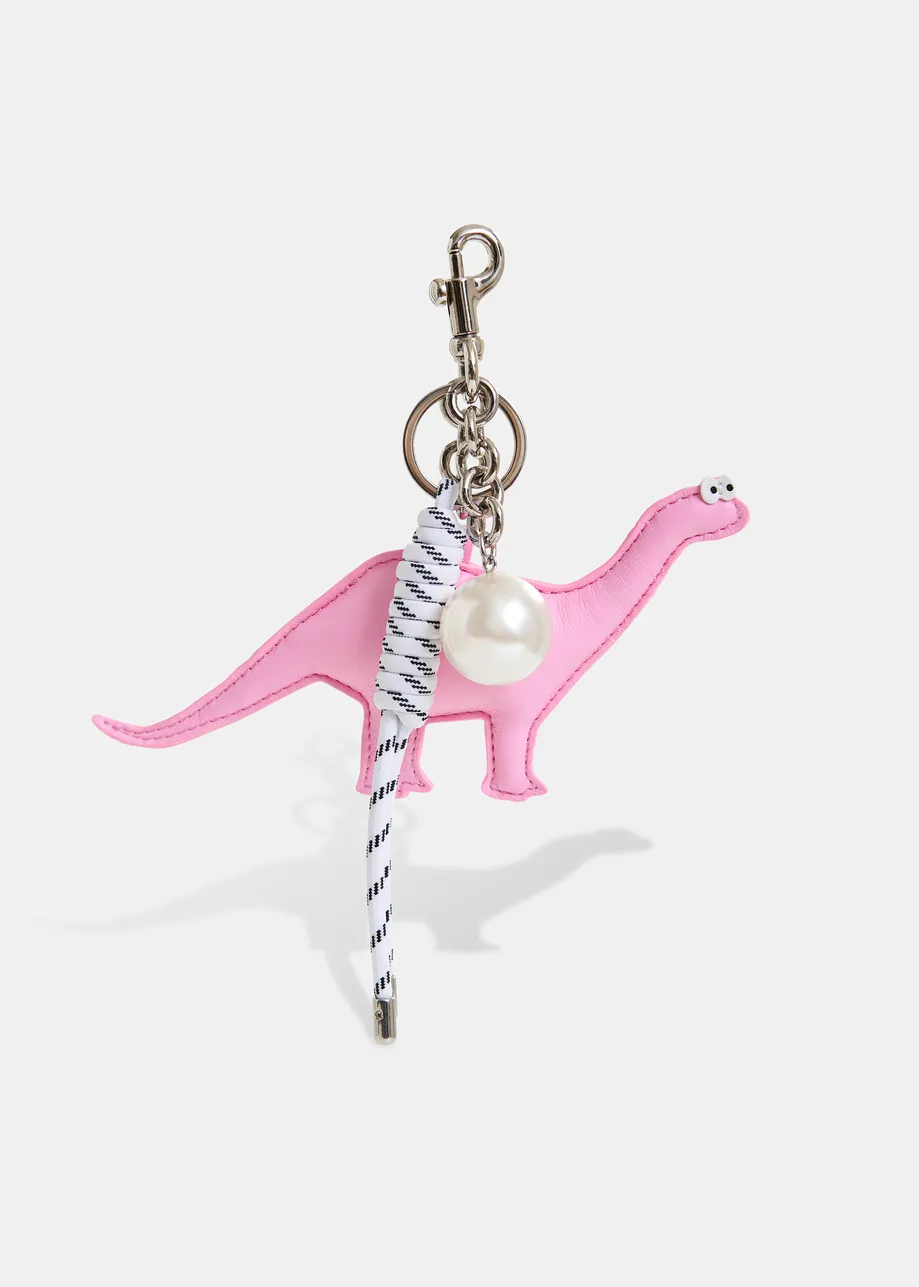 Pink, white and blue faux leather dino and pearl bag charm