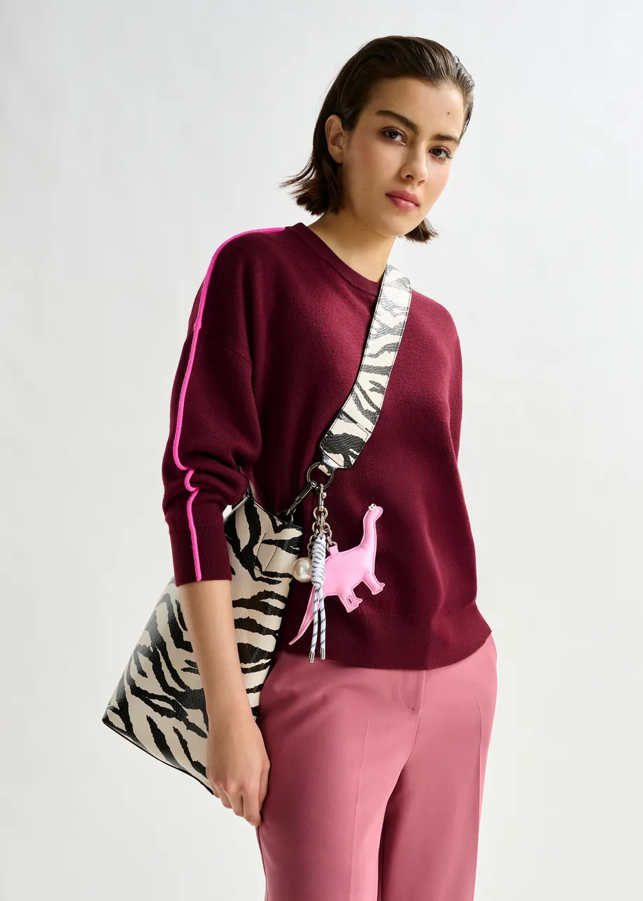 Roze, witte en blauwe faux leren tashanger met dino en parel