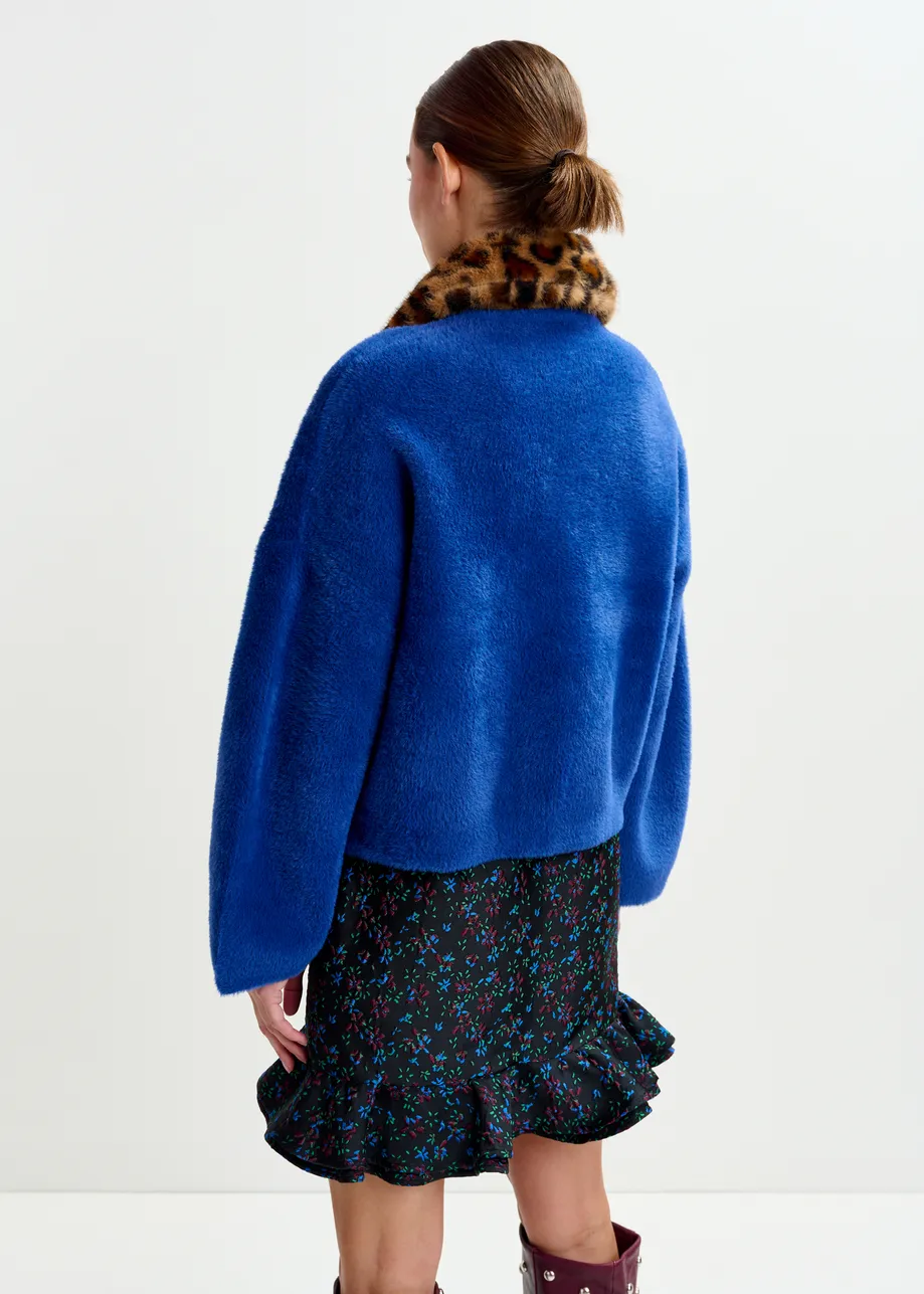 Black, blue and red floral ruffled mini skirt