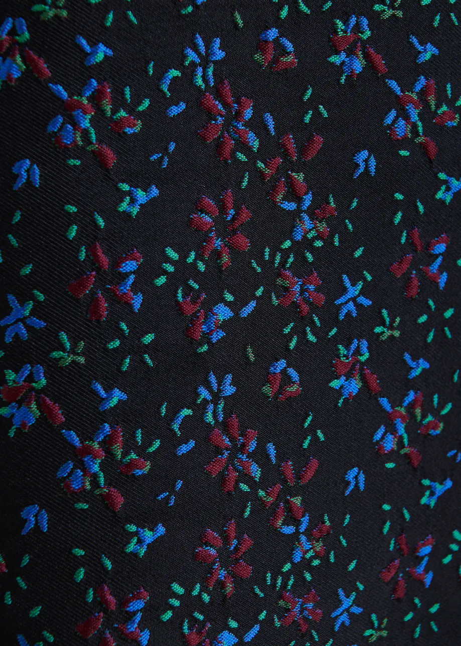 Black, blue and red floral ruffled mini skirt