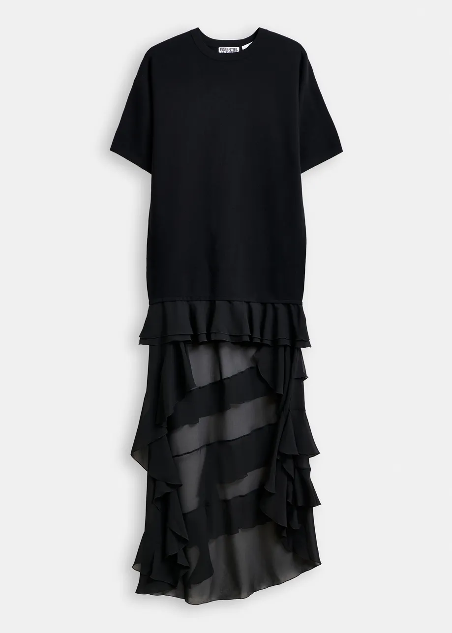 Black knitted dress with sheer layered hemline