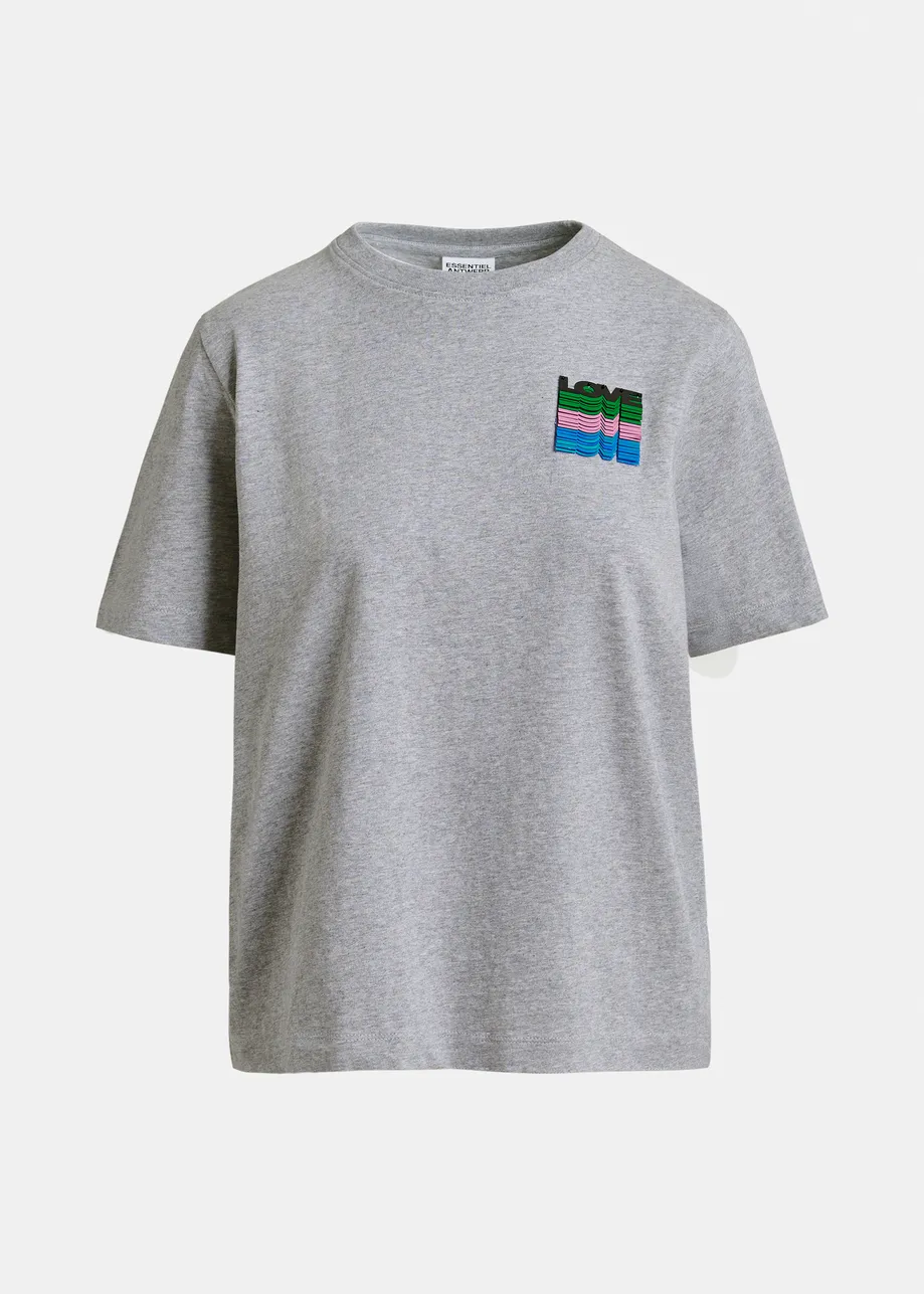 Grey and multicolor cotton T-shirt with sequin embroidery