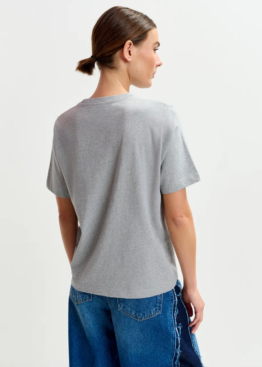 Grey and multicolor cotton T-shirt with sequin embroidery