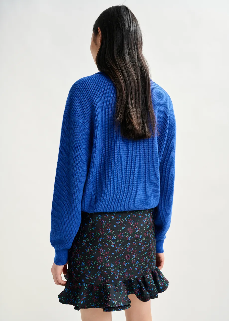 Blue wool-blend polo with jewel buttons