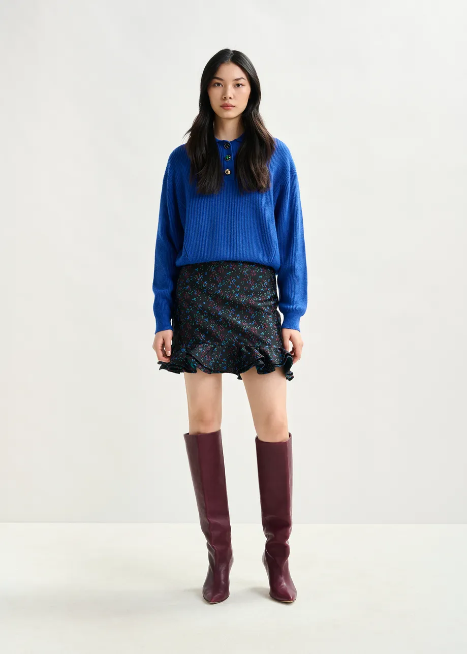Blue wool-blend polo with jewel buttons