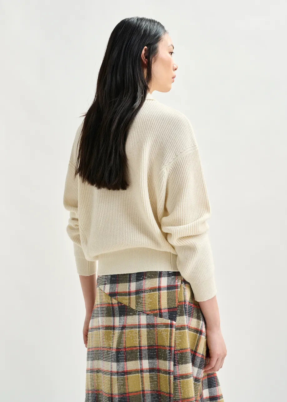 Off-white wool-blend polo with jewel buttons