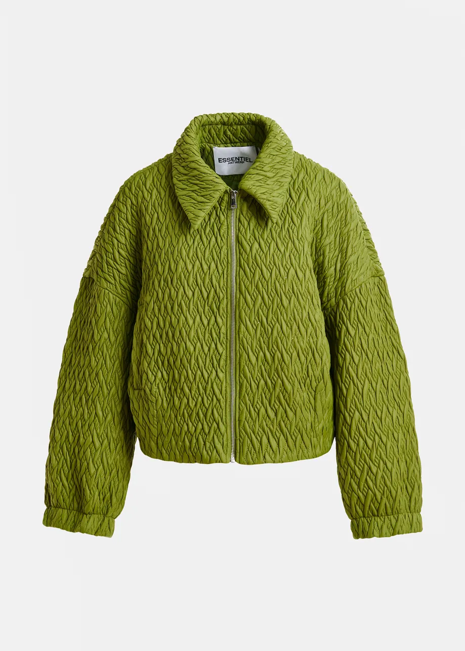 Green faux leather bomber jacket