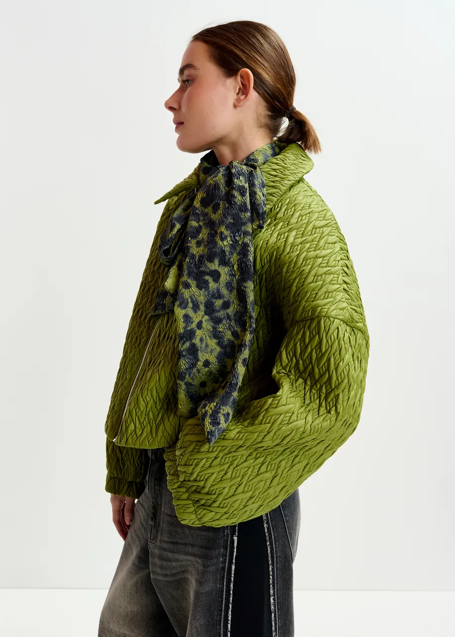 Green faux leather bomber jacket