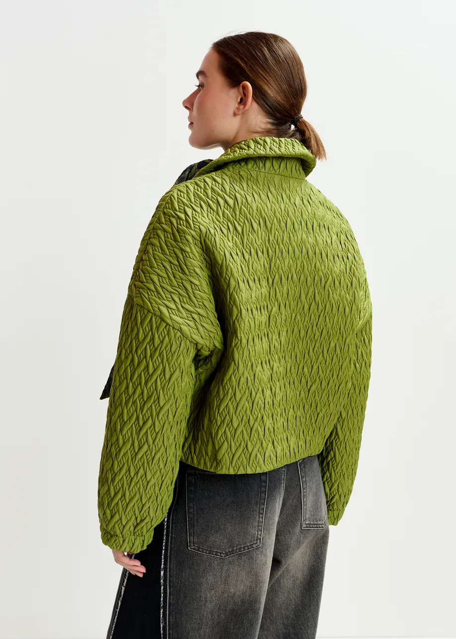 Green faux leather bomber jacket