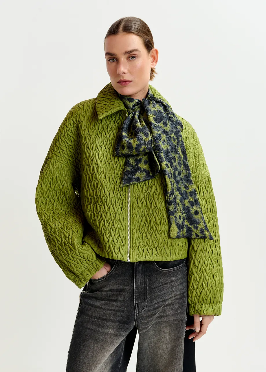 Green faux leather bomber jacket