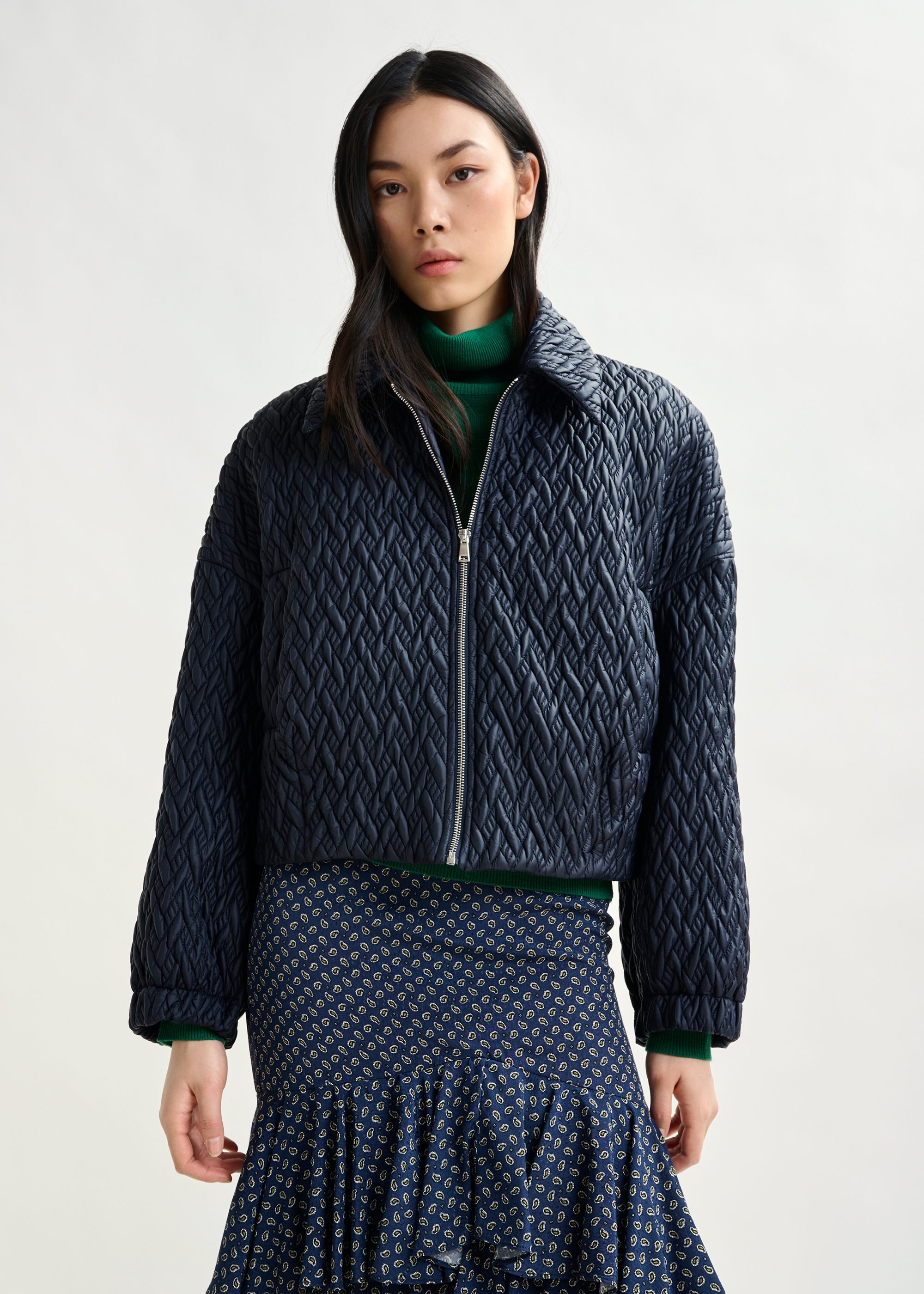 Navy faux leather bomber jacket | Essentiel Antwerp United States