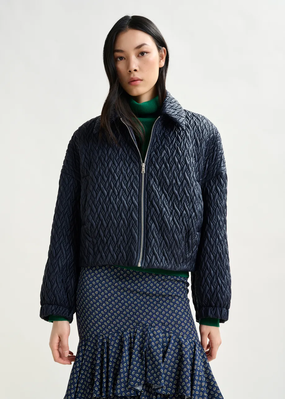 Navy faux leather bomber jacket