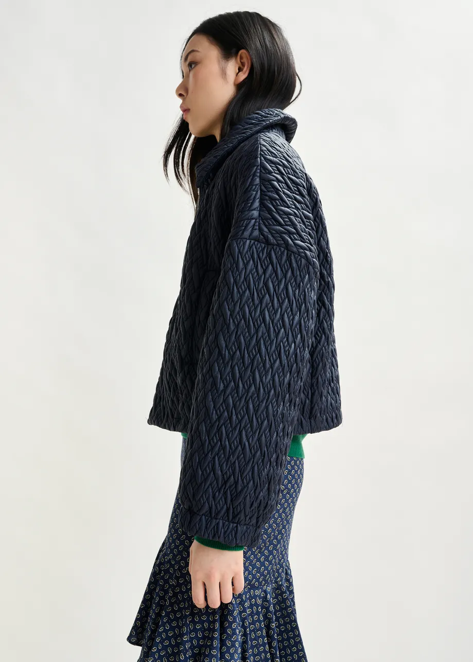 Navy faux leather bomber jacket