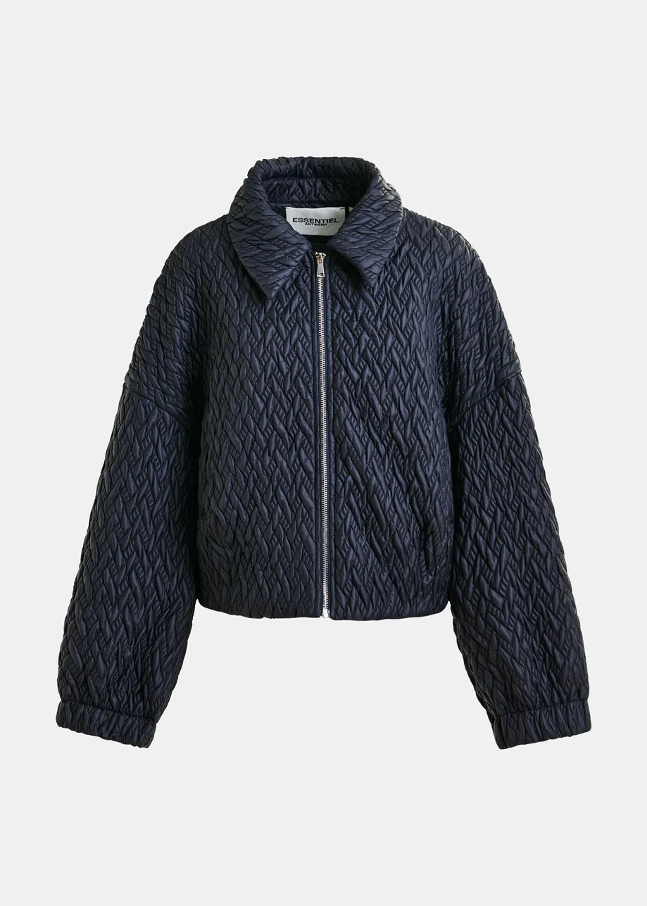 Navy faux leather bomber jacket