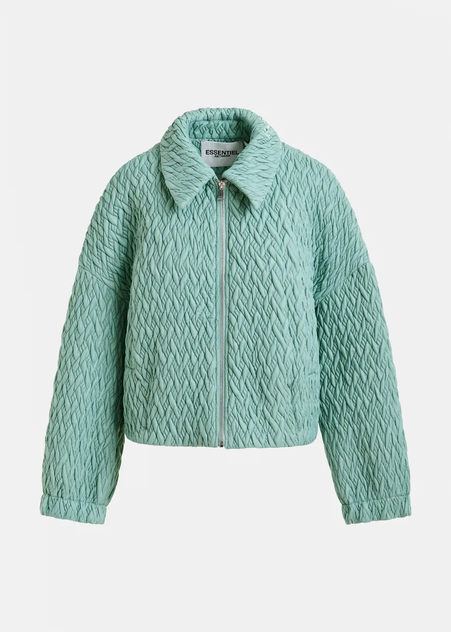 Light blue faux leather bomber jacket