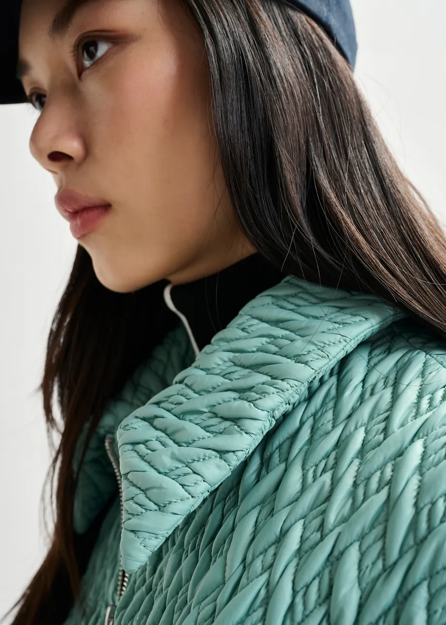 Light blue faux leather bomber jacket