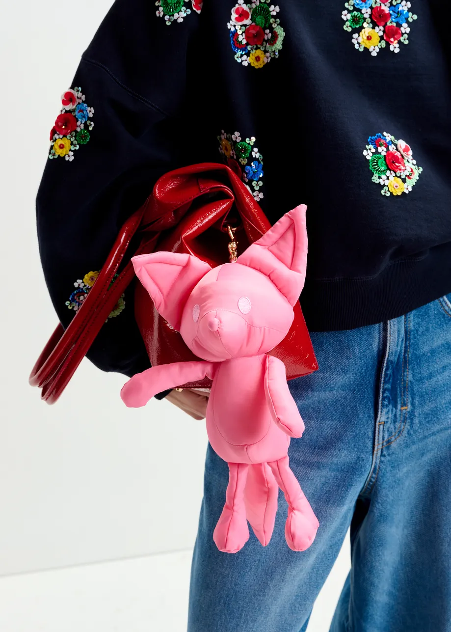 Pink, gold and orange foldaway fox bag charm and shopper