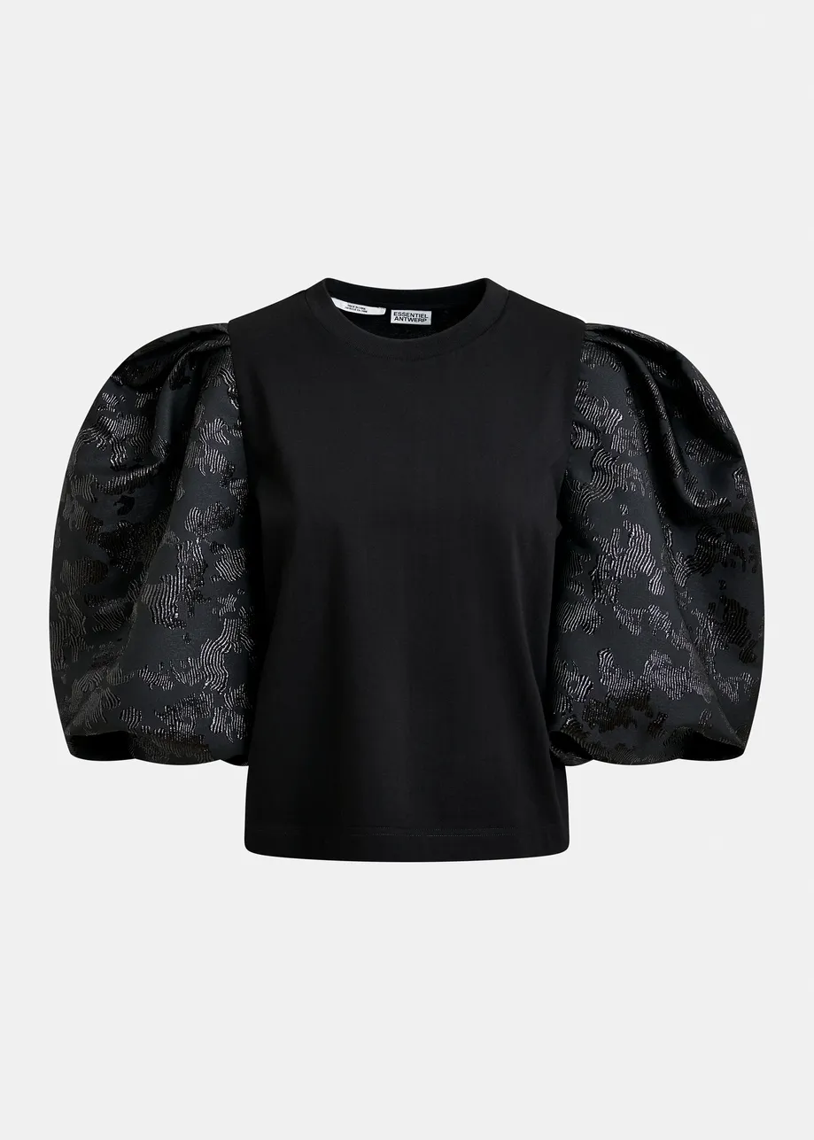 T-shirt en jersey noir à manches jacquard