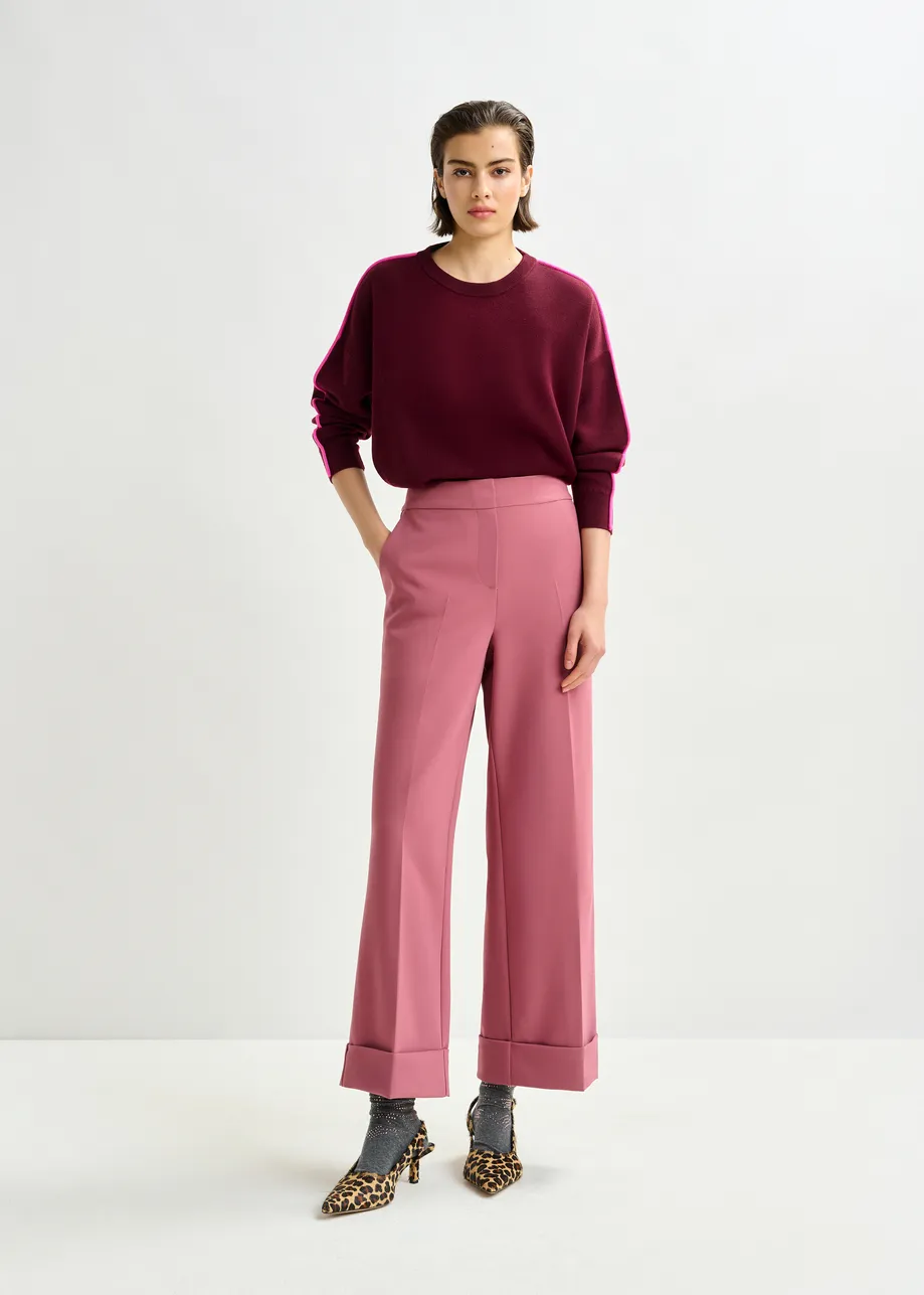 Vintage roze cropped broek met gevouwen manchetten