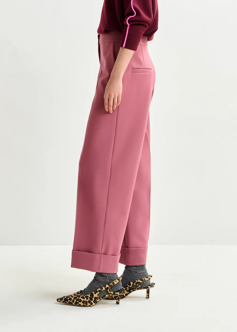 Vintage roze cropped broek met gevouwen manchetten