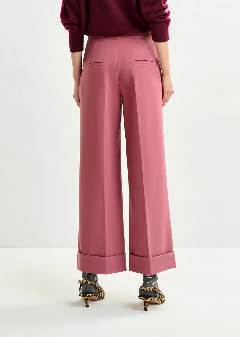 Vintage roze cropped broek met gevouwen manchetten