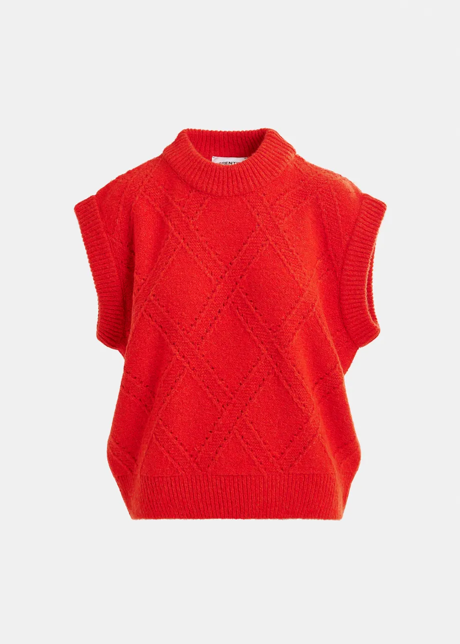 Red cable-knit sleeveless wool-blend sweater