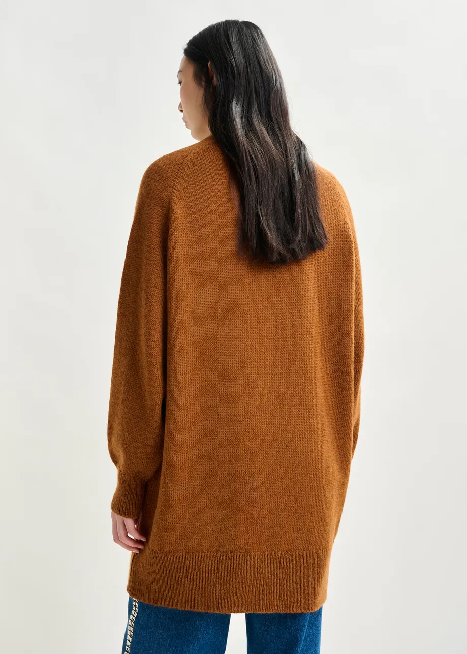 Brown, burgundy and mint argyle wool-blend cardigan