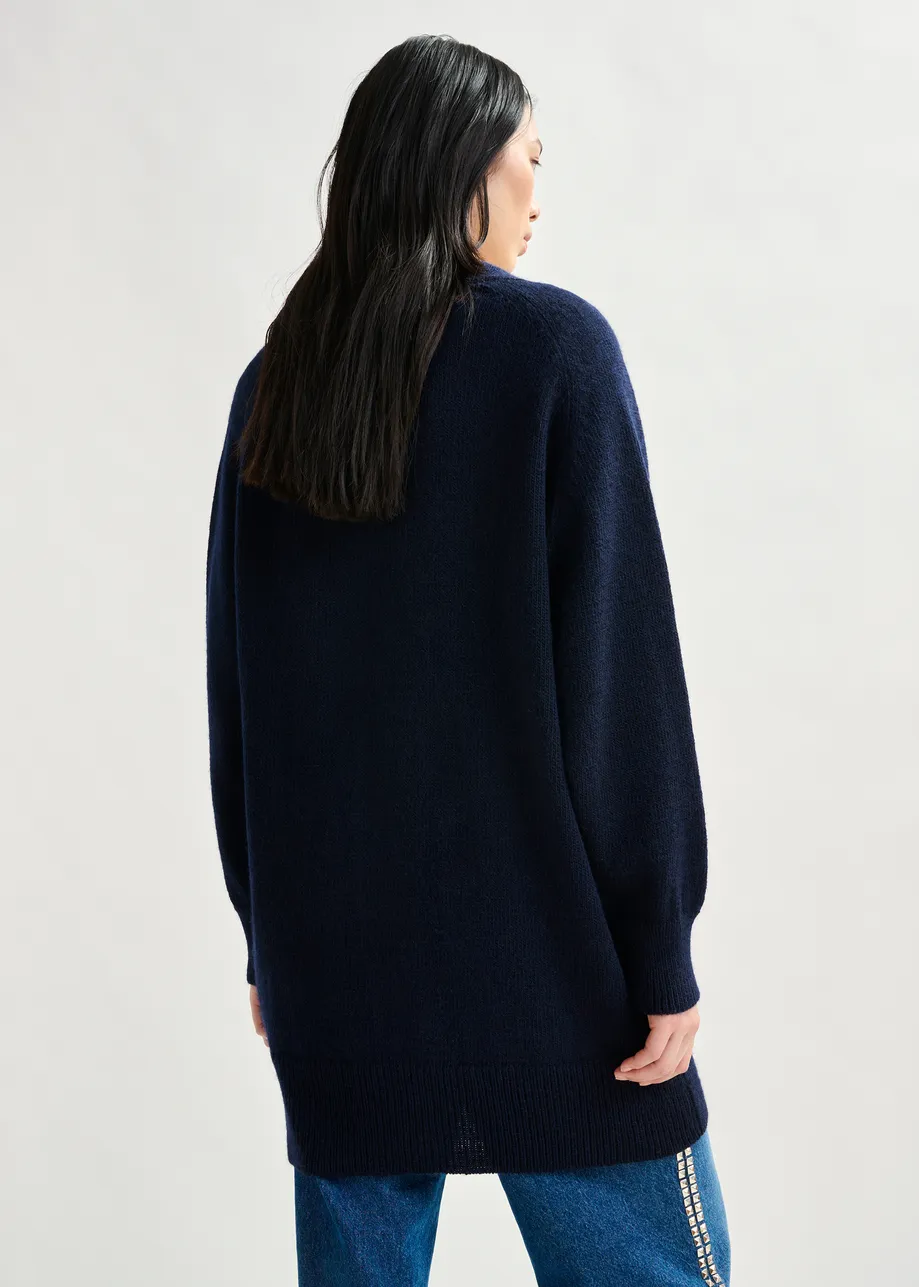 Navy, pink and light pink argyle wool-blend cardigan