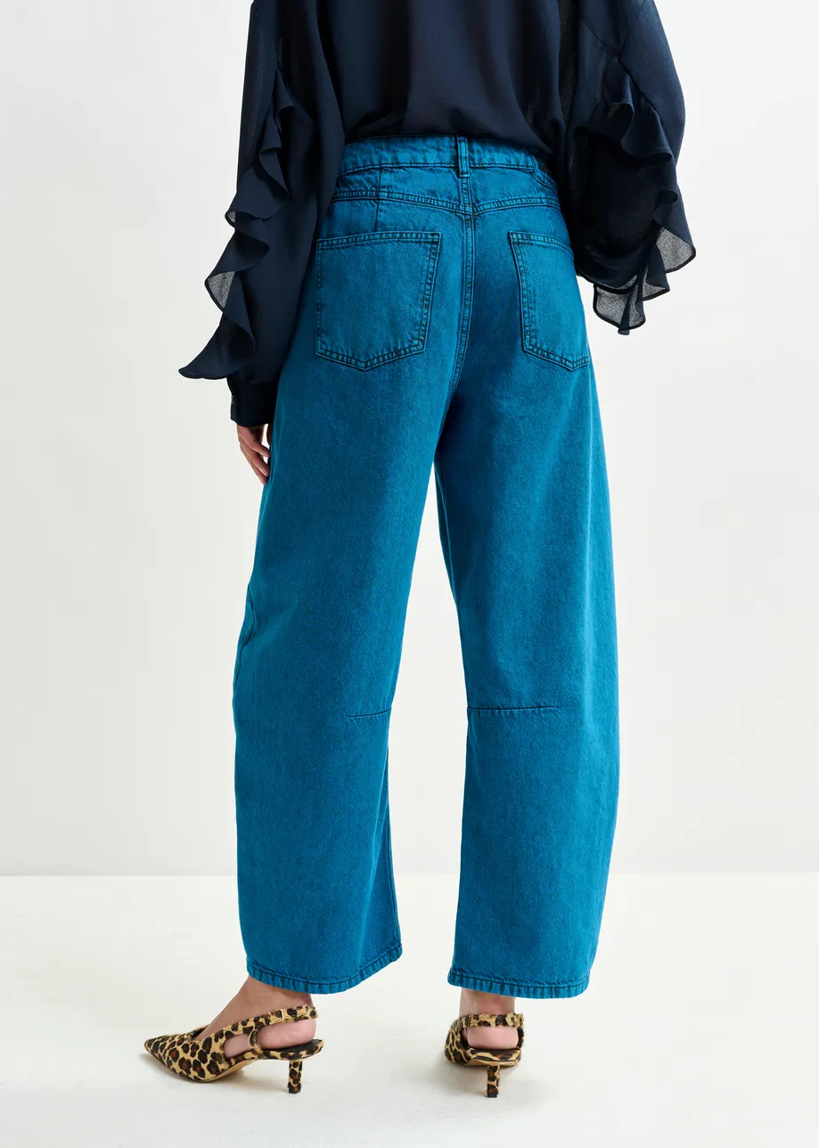 Burgundy overdyed organic cotton barrel-leg jeans