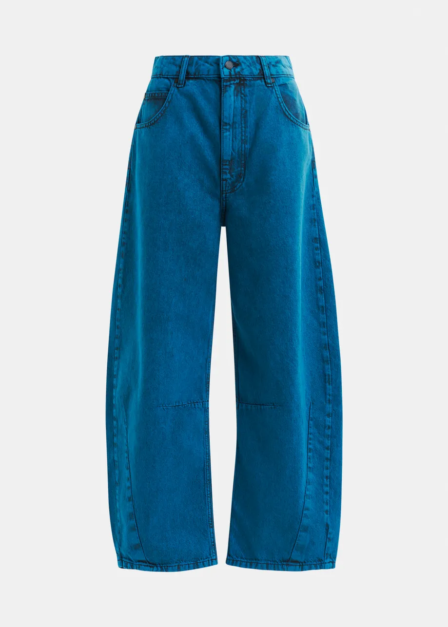 Burgundy overdyed organic cotton barrel-leg jeans