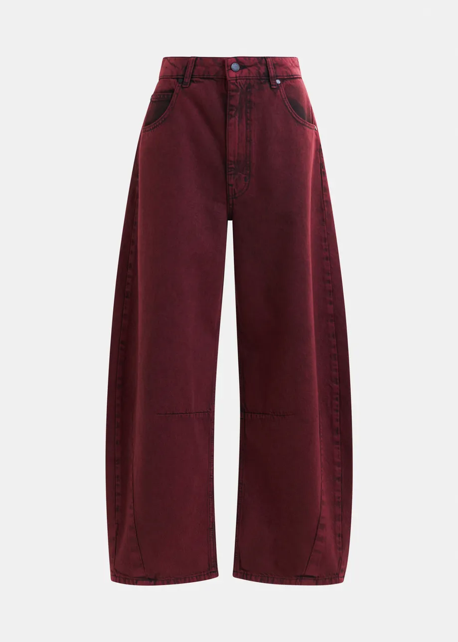 Blue overdyed organic cotton barrel-leg jeans