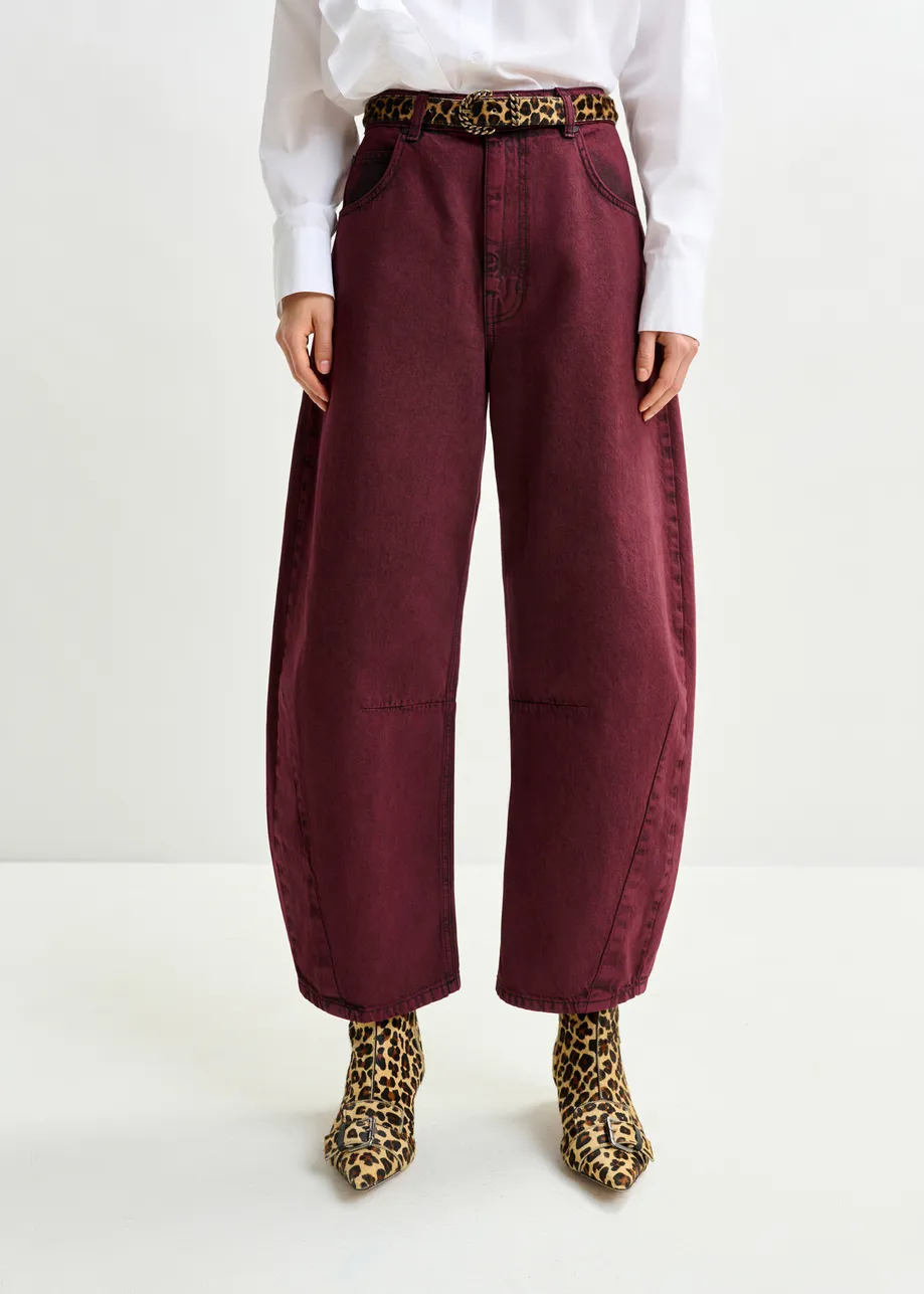 Blue overdyed organic cotton barrel-leg jeans