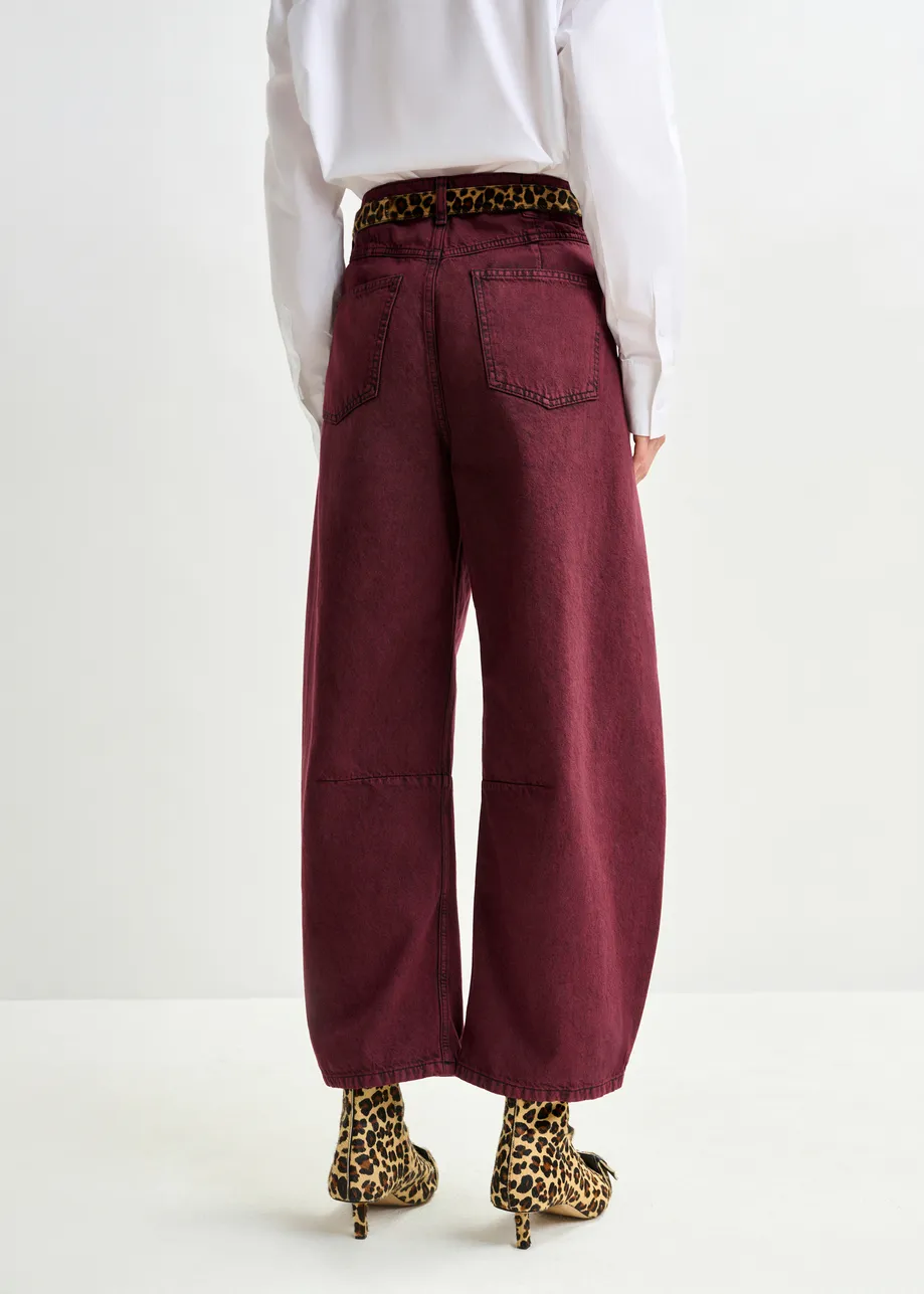 Blue overdyed organic cotton barrel-leg jeans