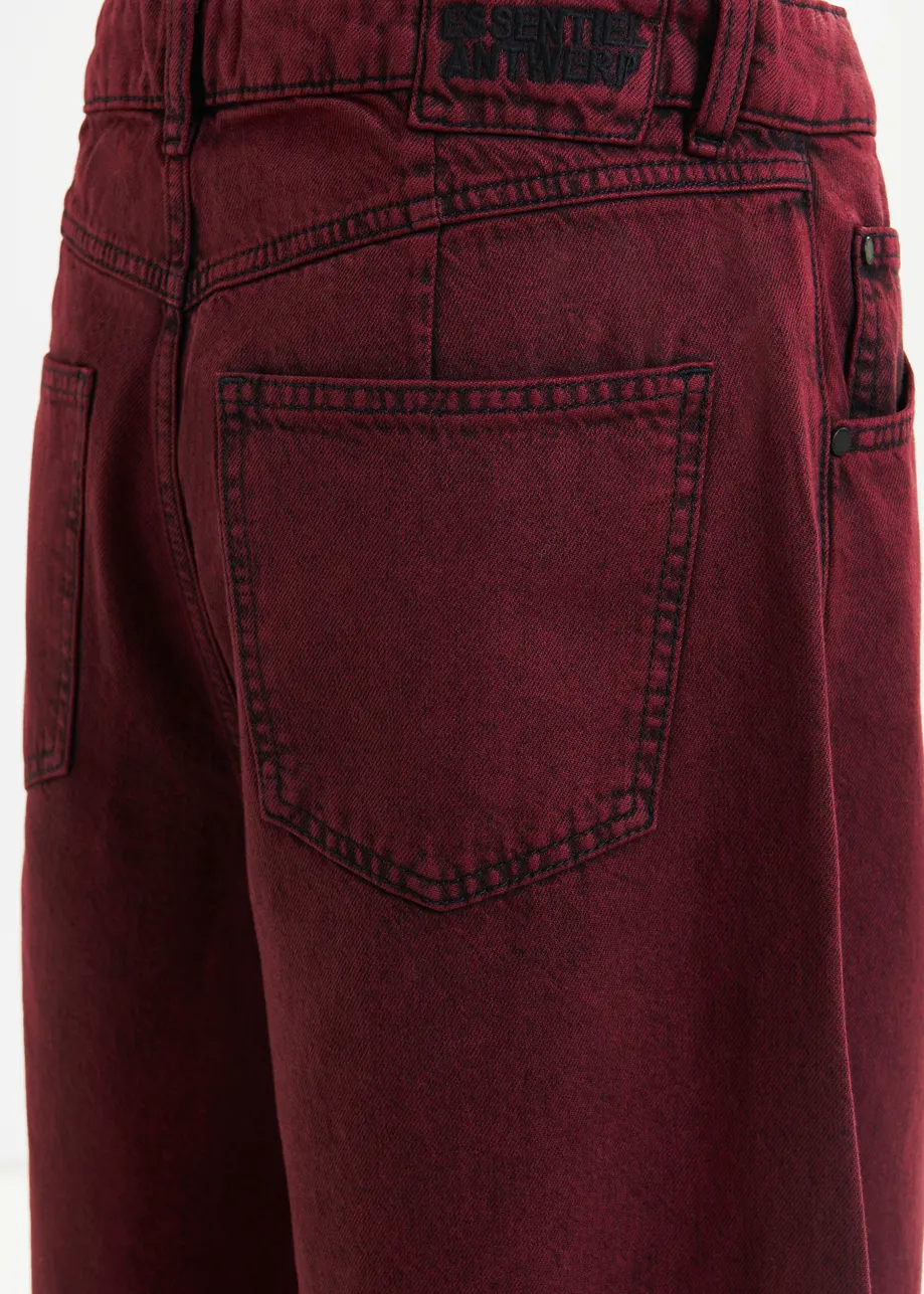 Blue overdyed organic cotton barrel-leg jeans