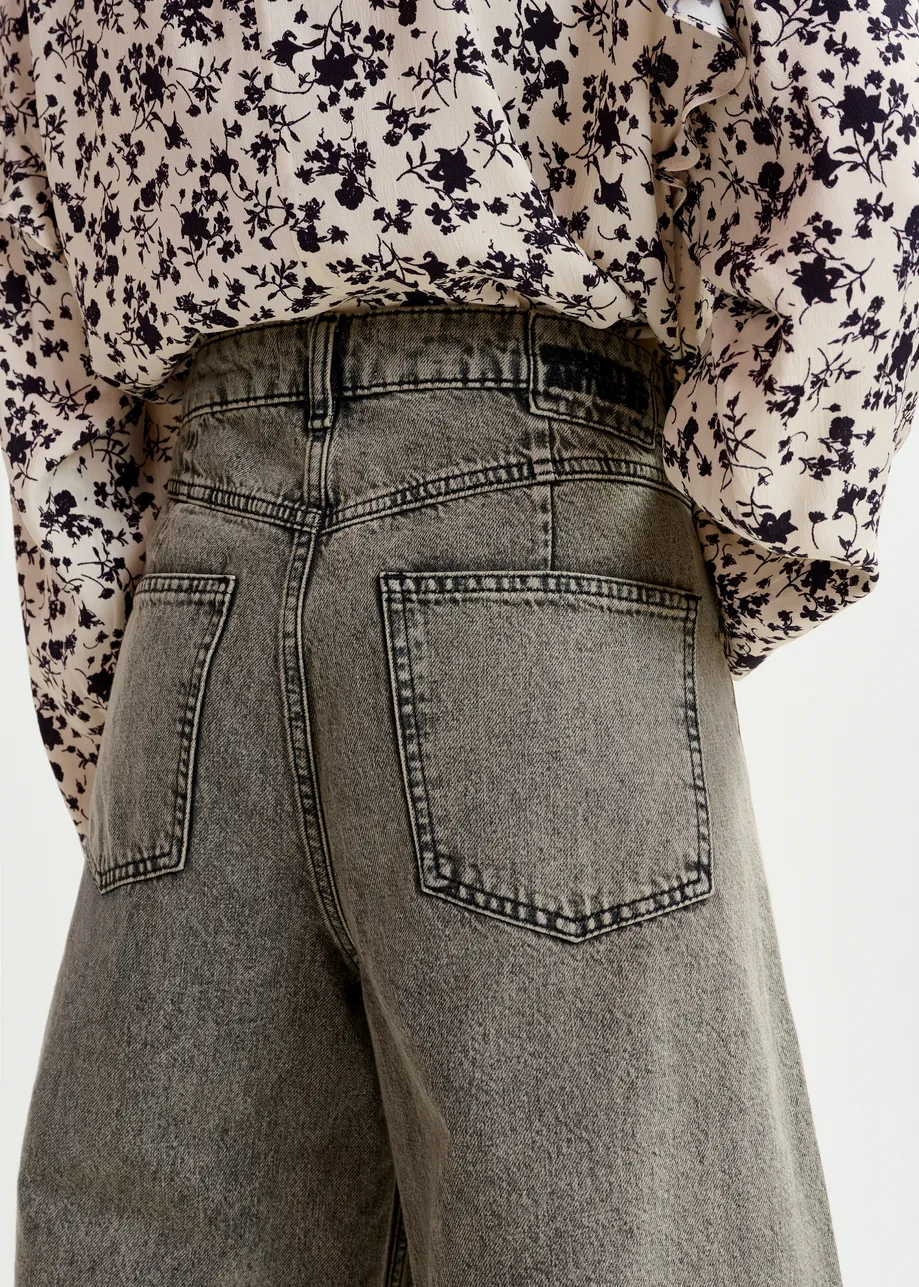 Grey and beige overdyed organic cotton barrel-leg jeans