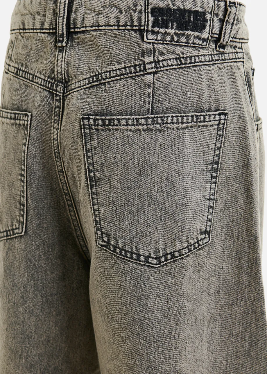 Grey and beige overdyed organic cotton barrel-leg jeans