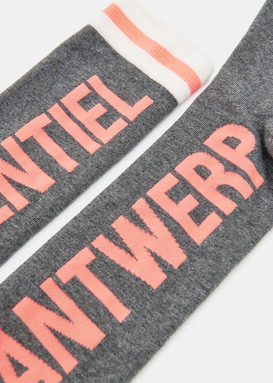 Grey, off-white and orange logo-intersia cotton-blend socks