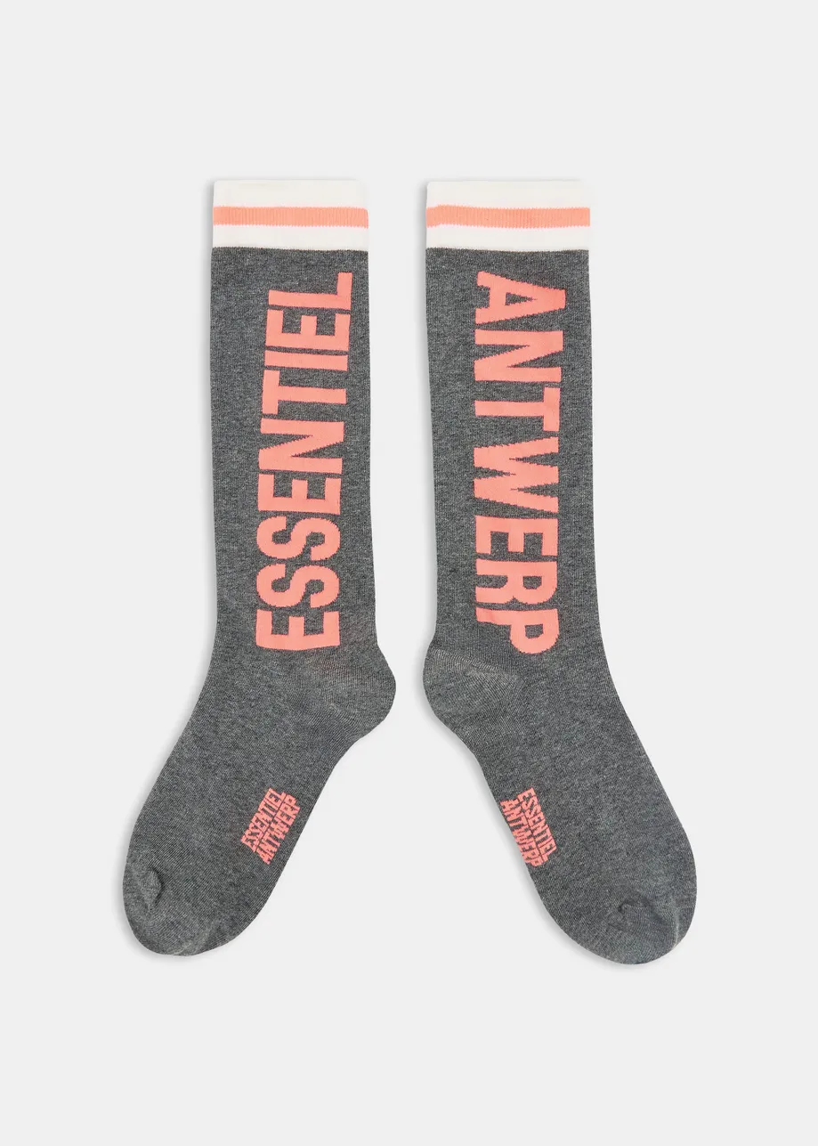 Grey, off-white and orange logo-intersia cotton-blend socks