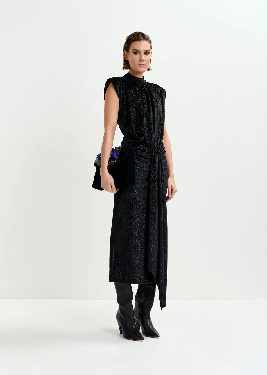 Abito midi nero in jersey elasticizzato