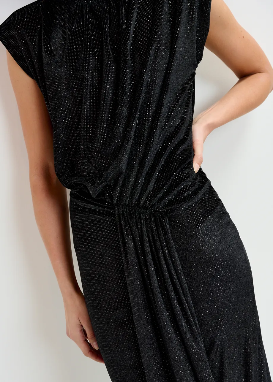 Abito midi nero in jersey elasticizzato