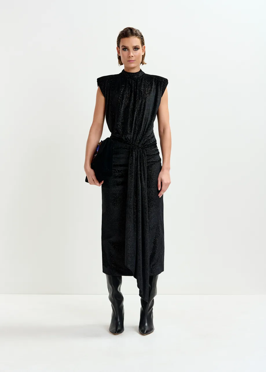 Abito midi nero in jersey elasticizzato