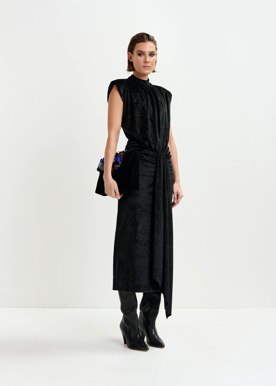 Zwarte midi-jurk in stretch jersey