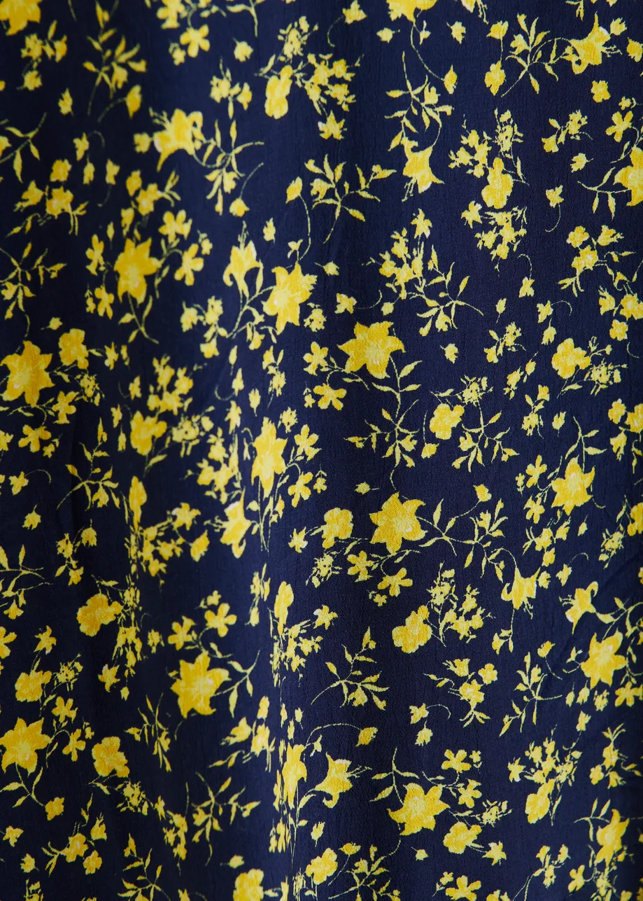 Navy and yellow floral minidress with ruffle details