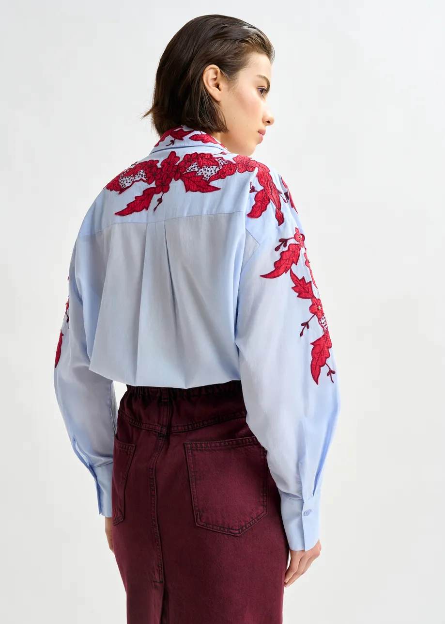 Overdyed bordeauxrode midirok met paperbag taille